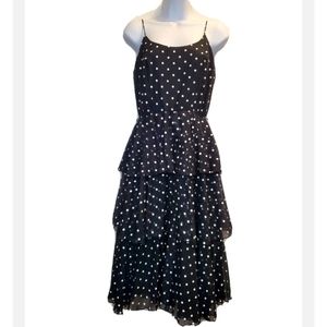 Vintage 70s 80s Montgomery Ward Polka Dot Tired Dress Black White size 7/8